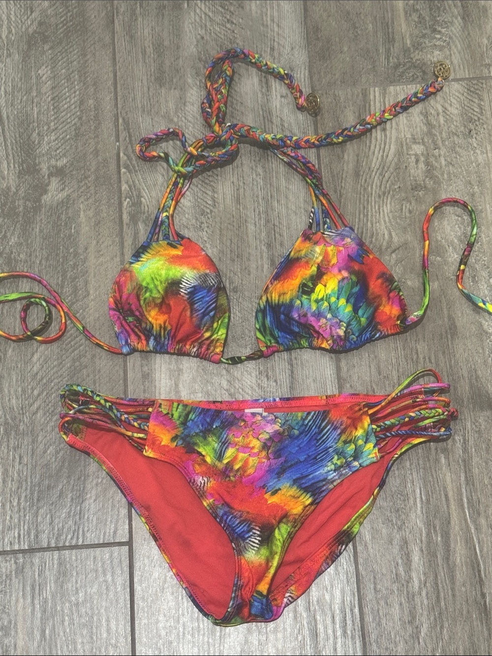 Luli Fama Red and Multicolor Trim Bikini